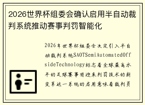 2026世界杯组委会确认启用半自动裁判系统推动赛事判罚智能化