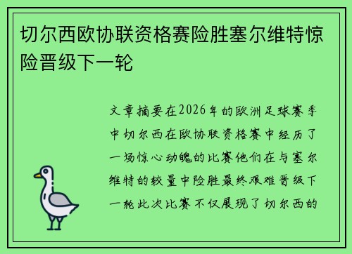 切尔西欧协联资格赛险胜塞尔维特惊险晋级下一轮